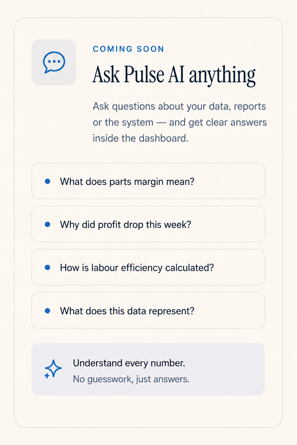 Ask Pulse Anything — a chat assistant that answers questions about your shop's data, reports, and metrics.